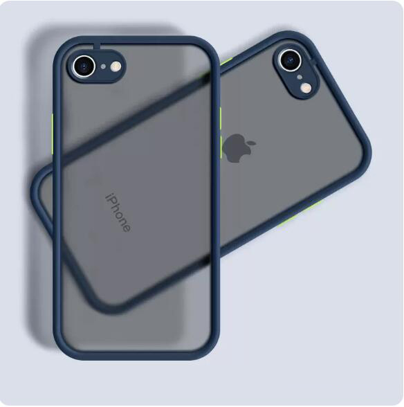 La nueva funda anticaída para iphone SE , funda para iphone 6 6s 7 8 Plus SE2 2022, fundas protectoras de piel de poros finos esmerilados: Aluminio / Azul oscuro