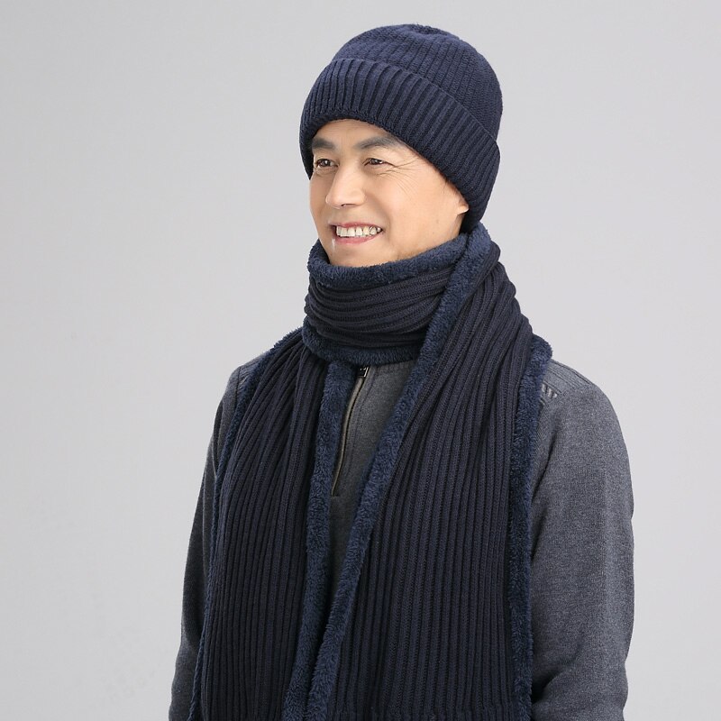 Hiver hommes casquette d'âge moyen papa personnes âgées grand-père tricoté laine chapeau mâle extérieur loisirs Plus velours chapeaux doux écharpe ensemble H7145