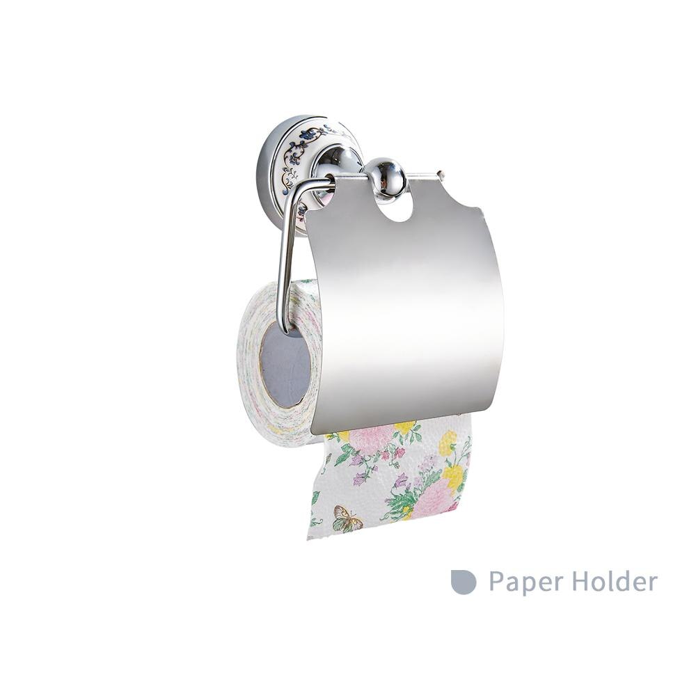 Bad tilbehør keramikk sett messing krom toalett børste holder håndkle rack baderom sett keramiske bad produkter: Papirholder
