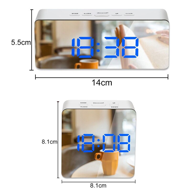 Led digitalt ur soveværelse spejl rejsealarm snooze bordur vækketid temperatur natdisplay til hjemmekontorindretning