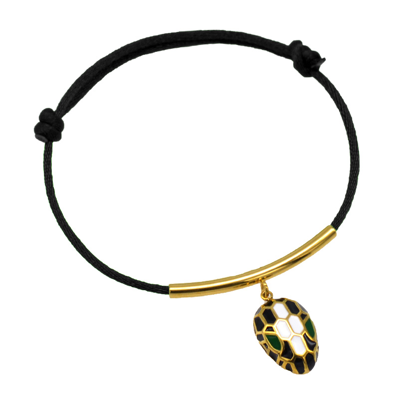 Pulsera de cuerda con cabeza de serpiente esmaltada para mujer, clásico, Color dorado, acero inoxidable, ajustable, accesorios de pulsera DIY: Bañado en rodio de imitación