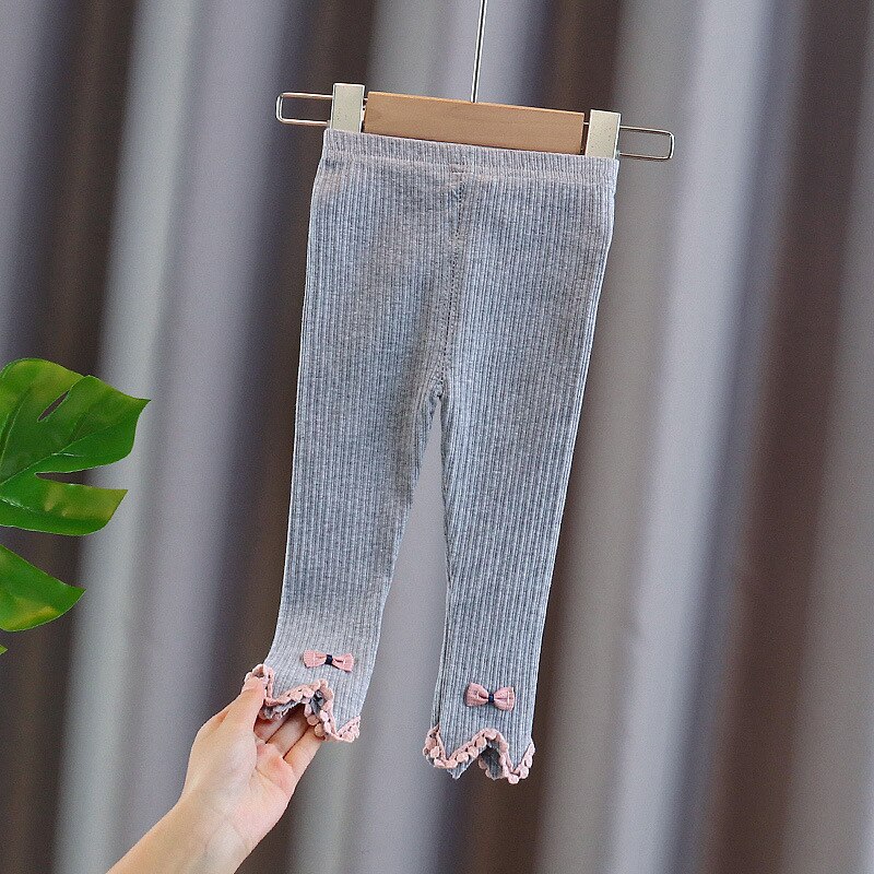 printemps bébé filles coton dentelle macramé nœud coton pantalon maigre enfants enfants Legging pantalon: GRIS / 18M