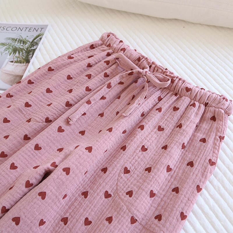 Pantalones de pijama 100% de algodón para el hogar, ropa de dormir suelta, informal, con estampado de amor