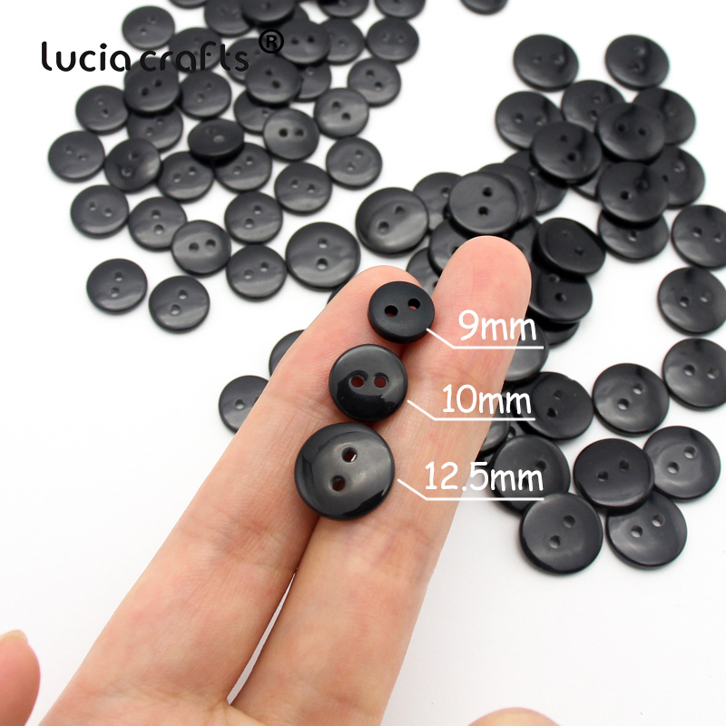 100pcs 9mm/10mm/12.5mm Zwart 2 Gaten Hars Flatblack Plastic Knoppen DIY Scrapbooking Craft kledingstuk Naaien Accessoires 4010152