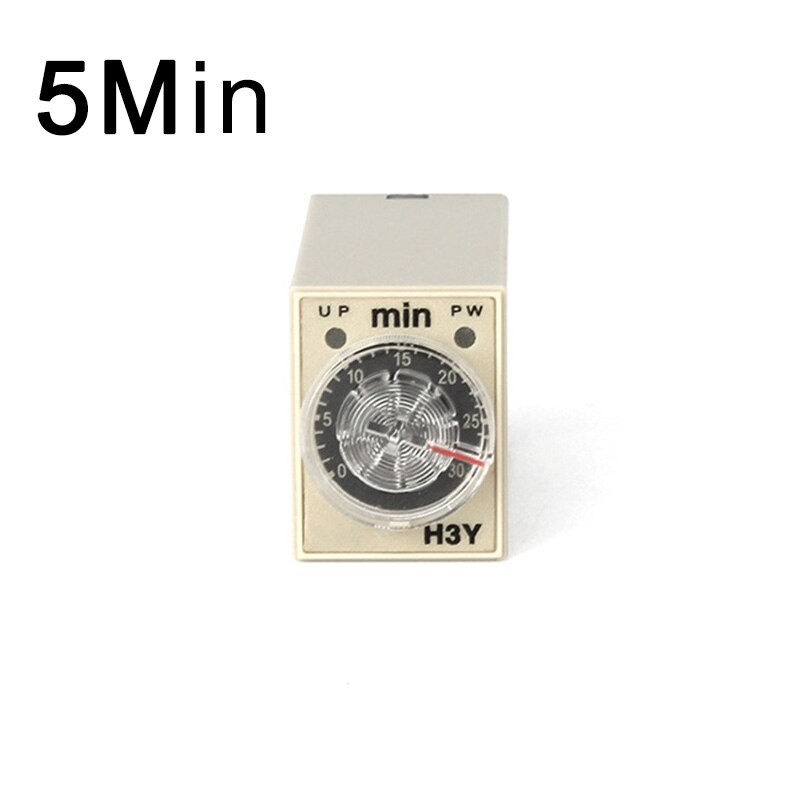 Temporizador de retardo de relé de tiempo con enchufe Base, perilla giratoria de relé de voltaje de 8 pines, 5/10/30/60 minutos/segundos, H3Y-2, AC220V, 1 Juego: 0-5M