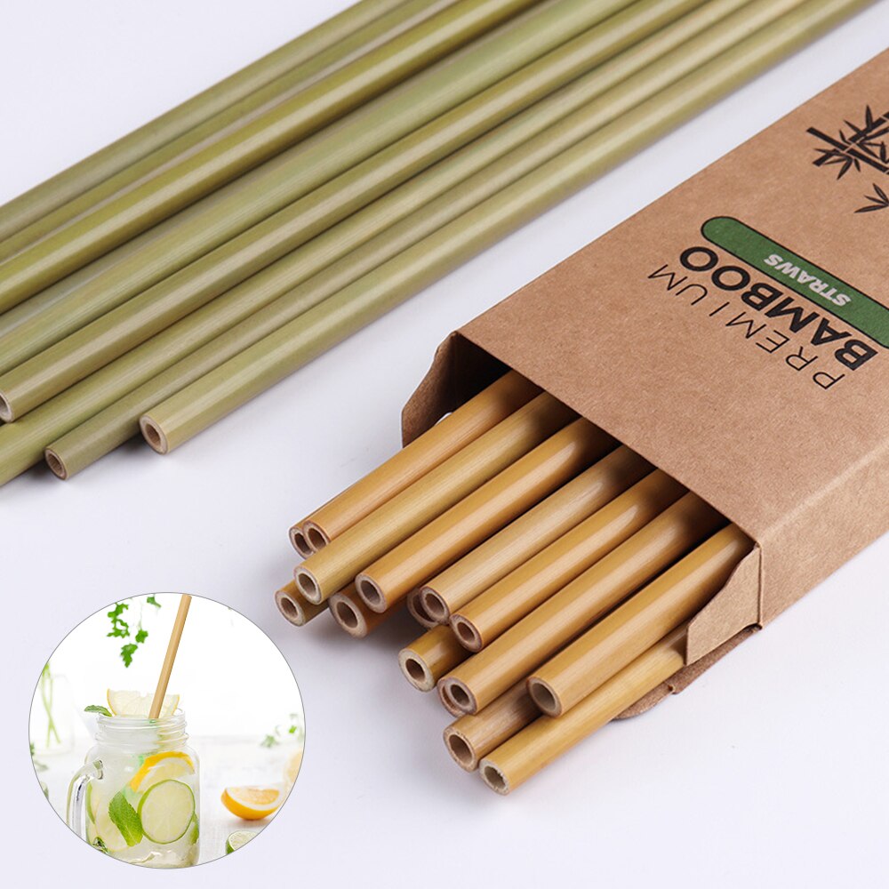 Eco-friendly Natural Bamboo Straws, Sustainable Bamboo Reusable Straws, with Straw Cleaner and Paper Box, 10pcs