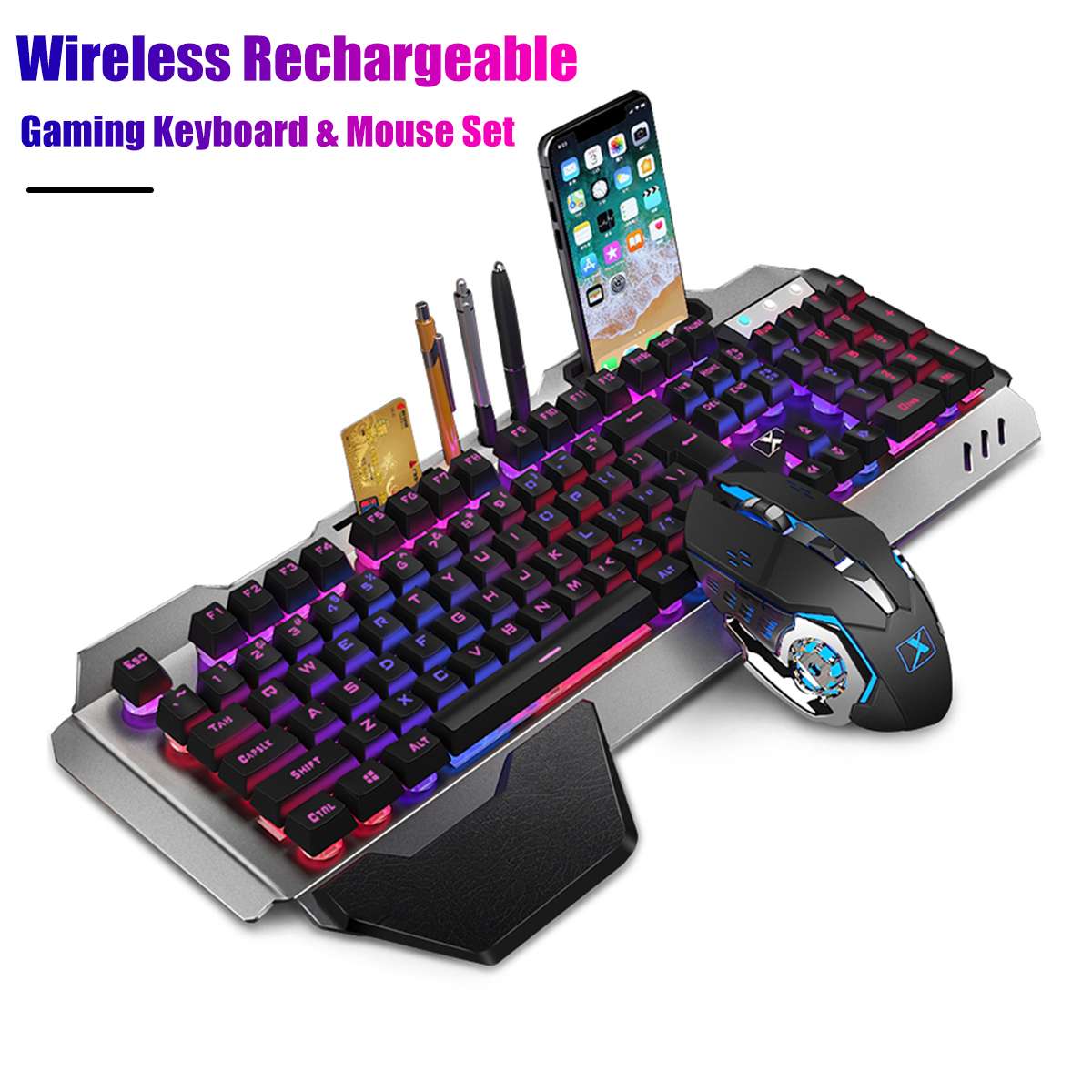 Multi-function Wireless Rechargeable Keyboard Mouse Gaming Mouse Keyboard Combo USB Waterproof Backlight LED Set For PC Game