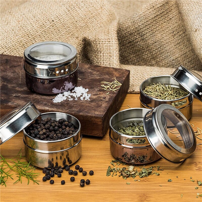 Magnetic Spice Jars Stainless Steel Box Magnetic Spice Tins Magnetic on Refrigerator Kitchen Seasoning Jar Containers