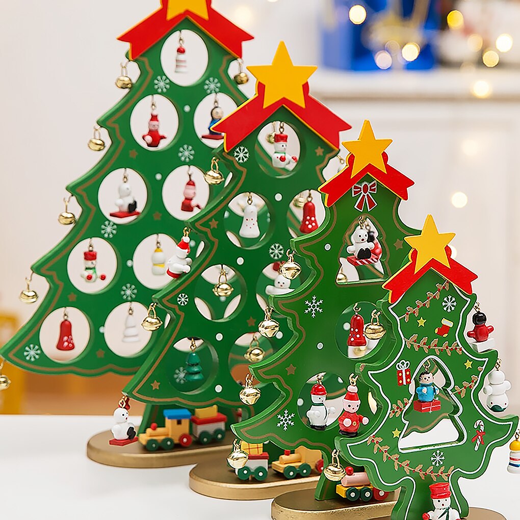 Christmas Tree Table Ornament Home Office Restaurant Desk Tabletop Wooden Tree Decor Christmas year decorations