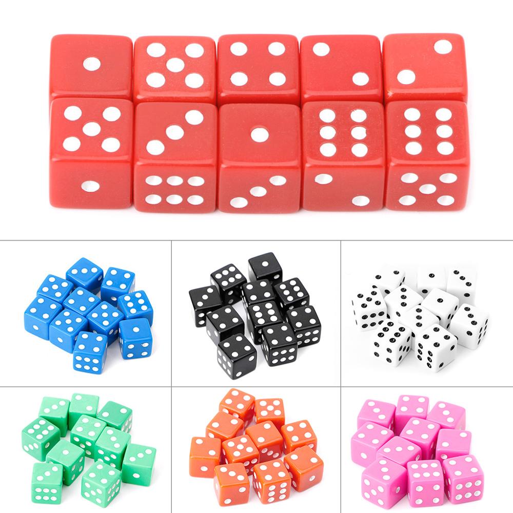 10pcs 15mm Multicolor Acrylic Cube Dice Beads Six Sides Portable Table Games Toy