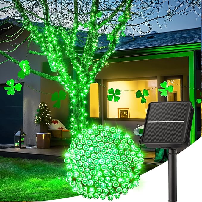 Guirnalda de luces navideñas solares para exteriores, 30/100 LED, 8 modos, luces solares para exteriores, adecuadas para jardín, terraza, valla, fiestas navideñas: Bosque Verde / 0-5 W