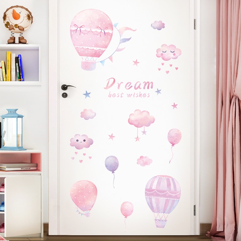 Pink Air Balloon Wall Stickers DIY Pink Clouds Mural Decals for House Kids Rooms Baby Bedroom Decoration Princess Stickers