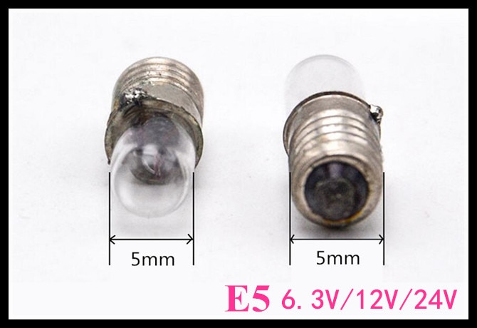 10 stks Mini indicator gloeilamp E5 6.3 v E5 12 v E5 24 v kleine lamp signaal lamp kraal e5 6 v Miniatuur lamp