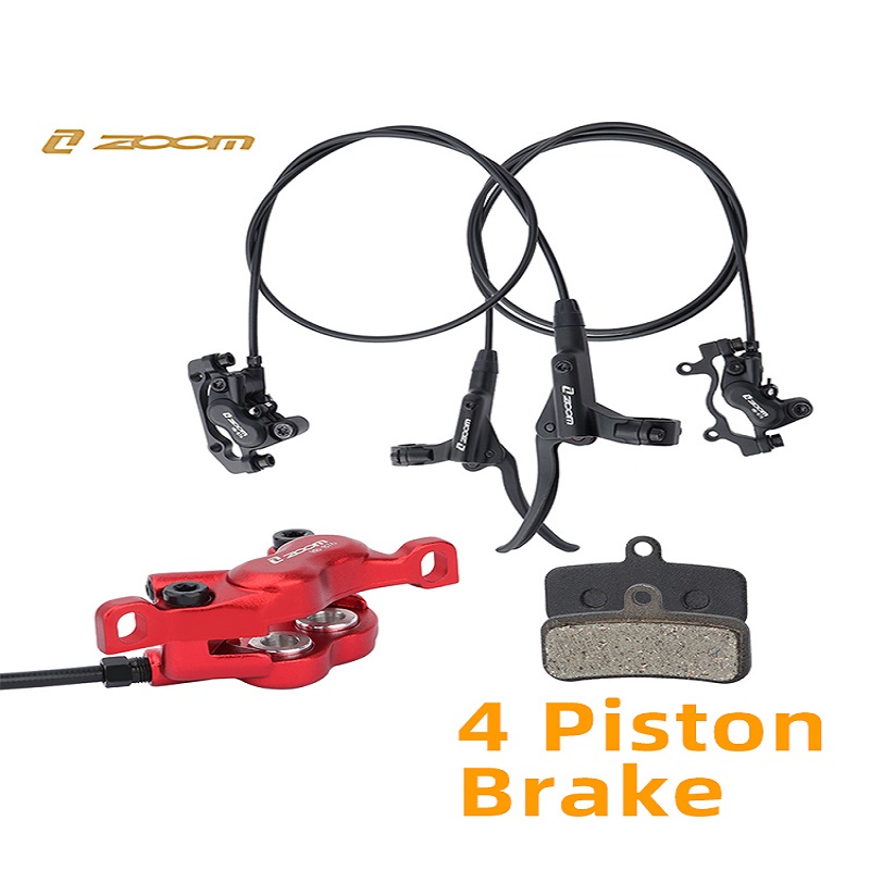 Zoom Hb876 Mtb 4 Piston Aluminium Alloy Hydraulic Oil Pressure Brake 800/1400mm Mountain Bike Brake With Resin Brake Pads