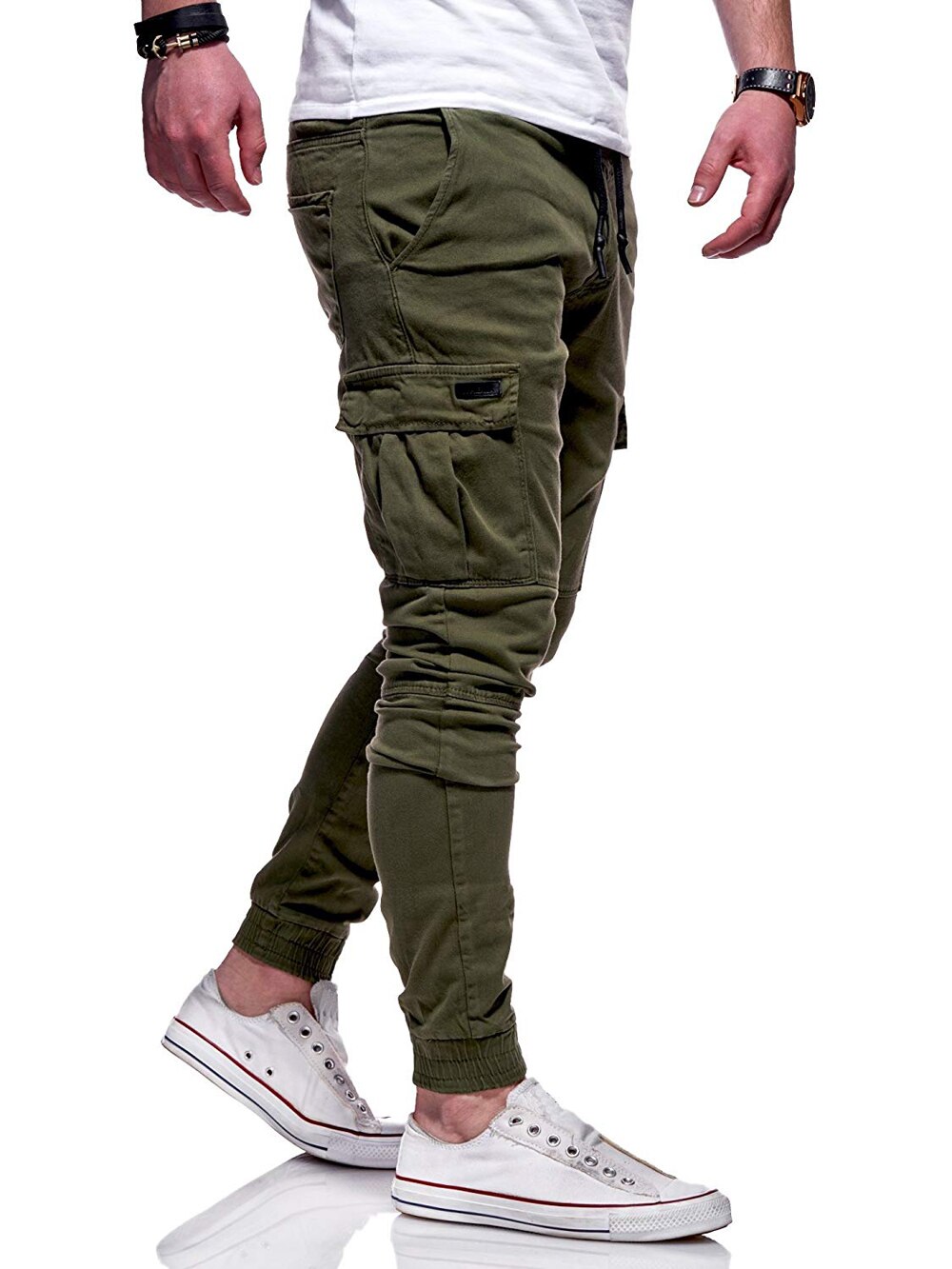 Popular Men's Slim Fit Urban Straight Leg Trousers Casual Pencil Jogger Cargo Long Pants: Army Green / L