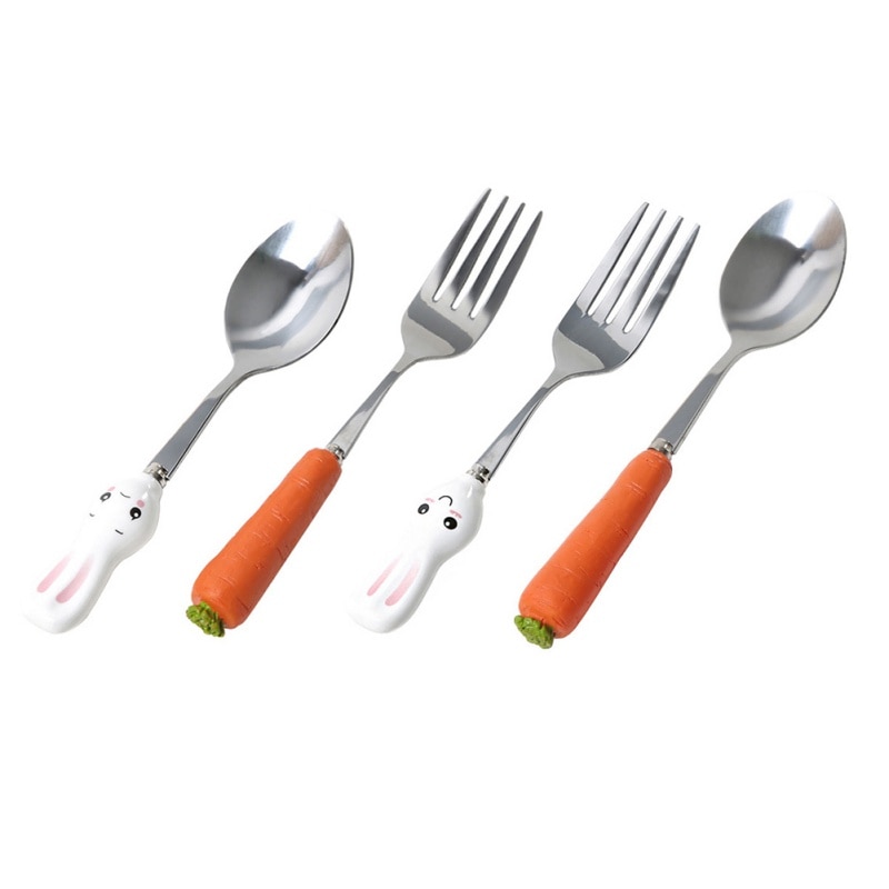 Cute 1 pc Cartoon Shape Children Dinnerware Set Baby Kid Tableware Fork Cutlery Sets Cartoon Fork Set Stainless Steel Spoon