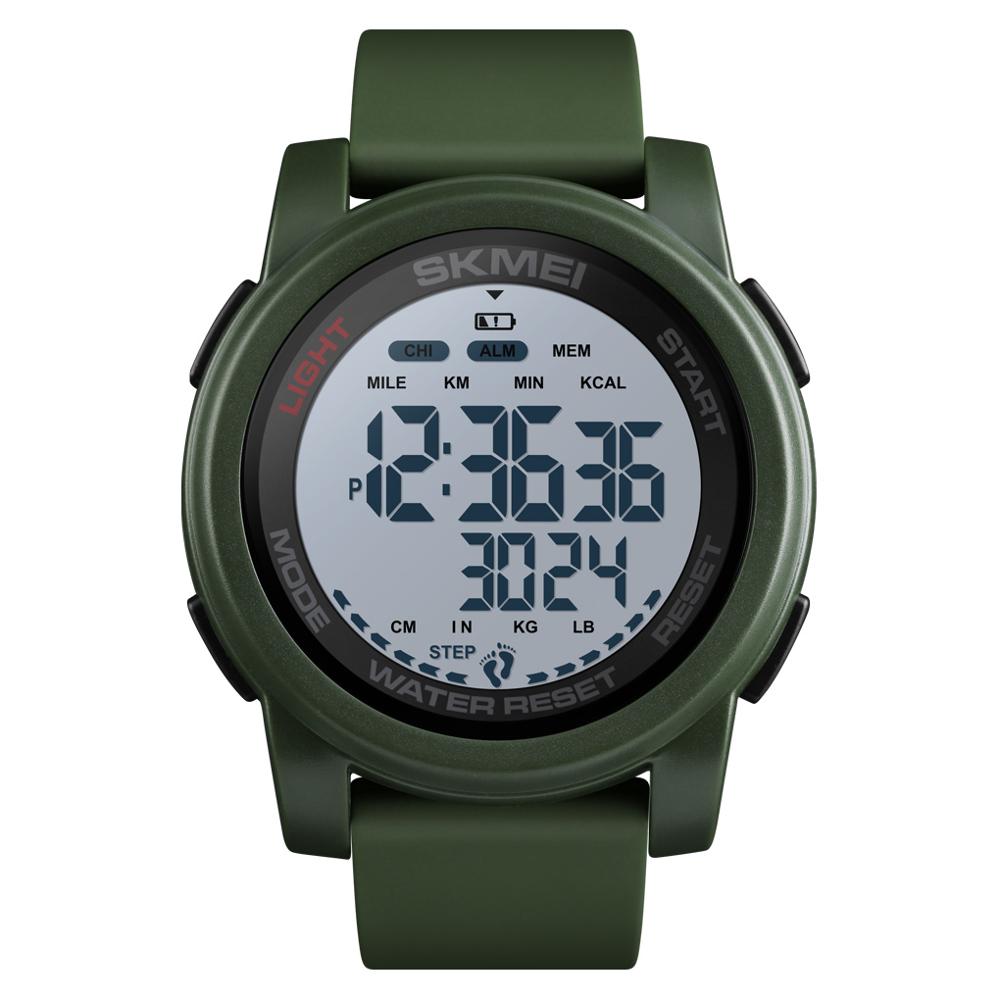 SKMEI Sport Horloge Mannen Calorie Digitale Horloge 5Bar Waterdicht Week Datum Display Stappenteller Digitale Horloges relogio masculino 1469: Army Green-White