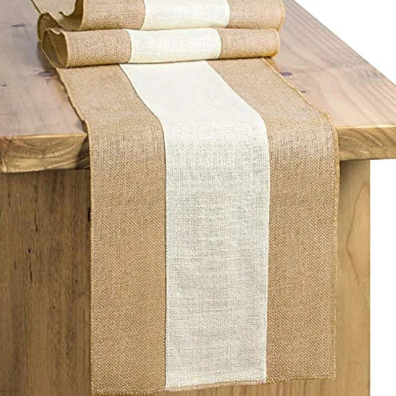 Yoza vintage säckväv bordslöpare, naturlig bordsduk bröllop födelsedagsfest jul år matbord heminredning: 34*240cm / Vit