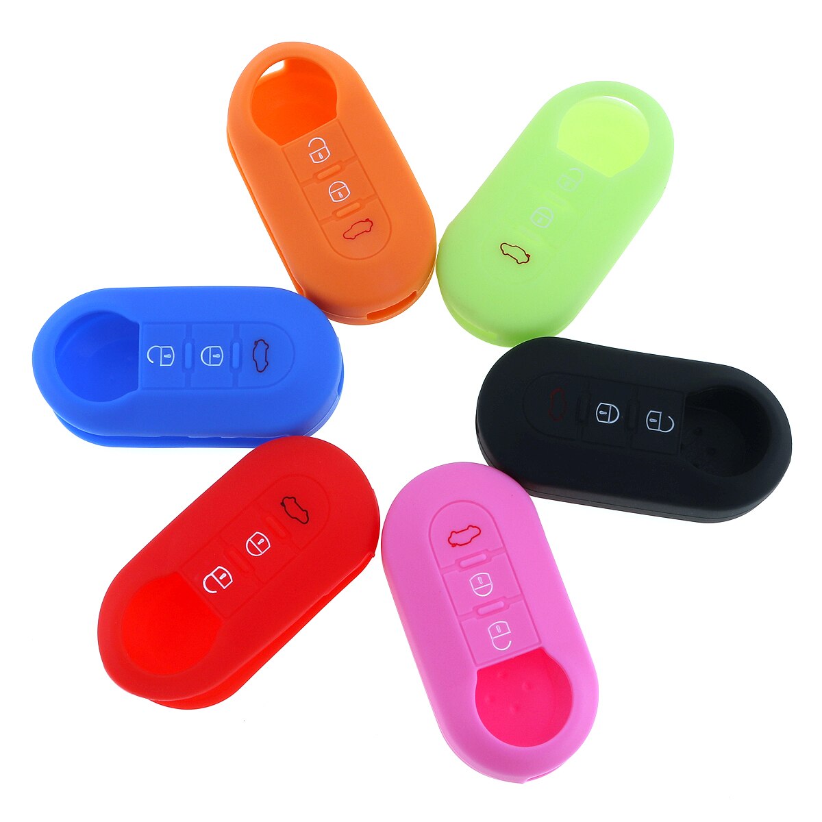 1 pc housses de clé de voiture universelles 6 couleurs 3 boutons en silicone vert pliable noir rouge bleu étui à clé adapté aux voitures fiat 500