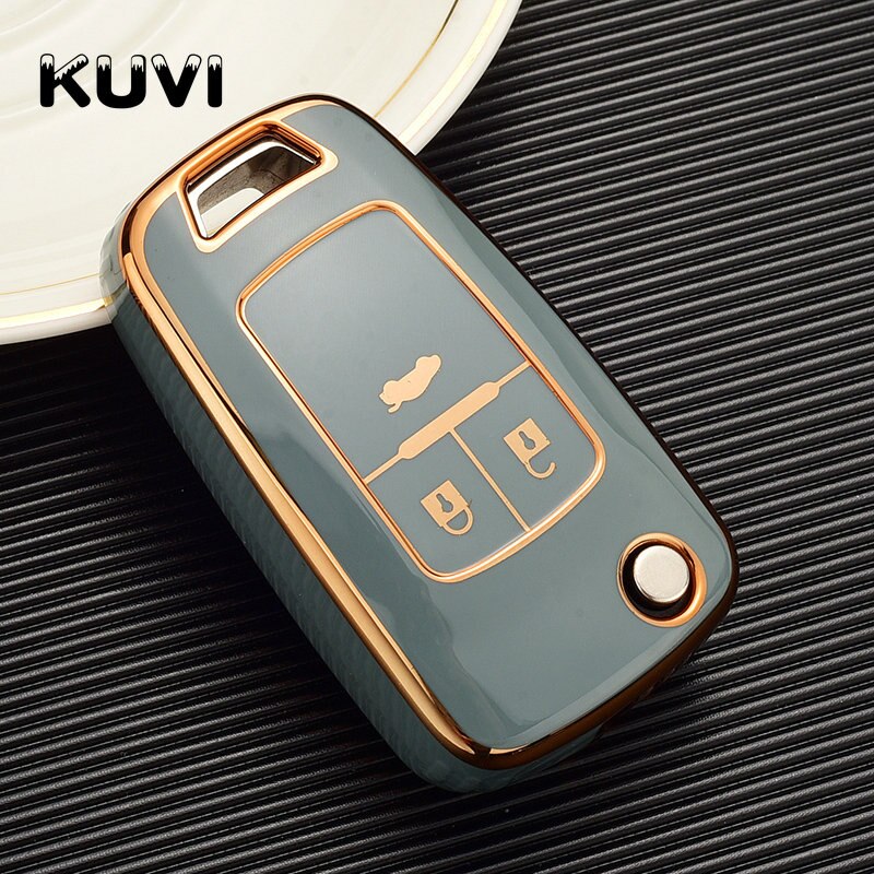 TPU Car Folding Key Case Cover Shell Fob For Chevrolet Cruze Aveo Trax Sail Malibu For Opel Vauxhall Astra Corsa Meriva Insignia: Grey 3 button