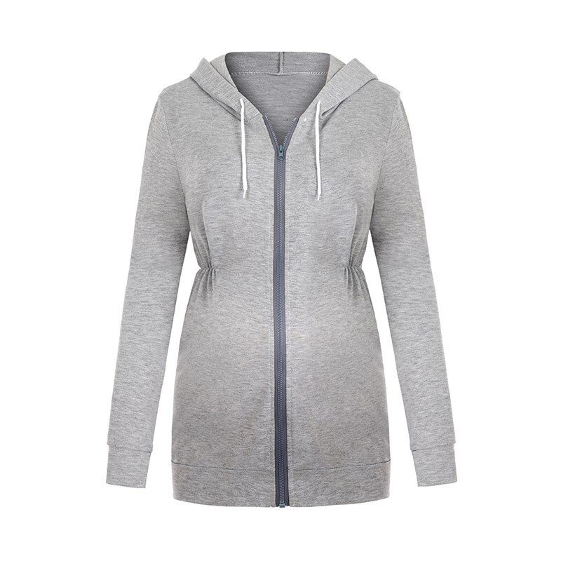 Mamma tjocka hoodies höst luva blixtlåsjacka för gravida amningsjacka graviditet ytterkläder amningskläder: Grå / L