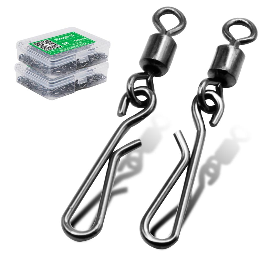 50-100pcs/box Stainless Steel Fishing Swivels Snap Interlock Rolling Swivel With Hooked Snap Hooks Fish Accessories Tool