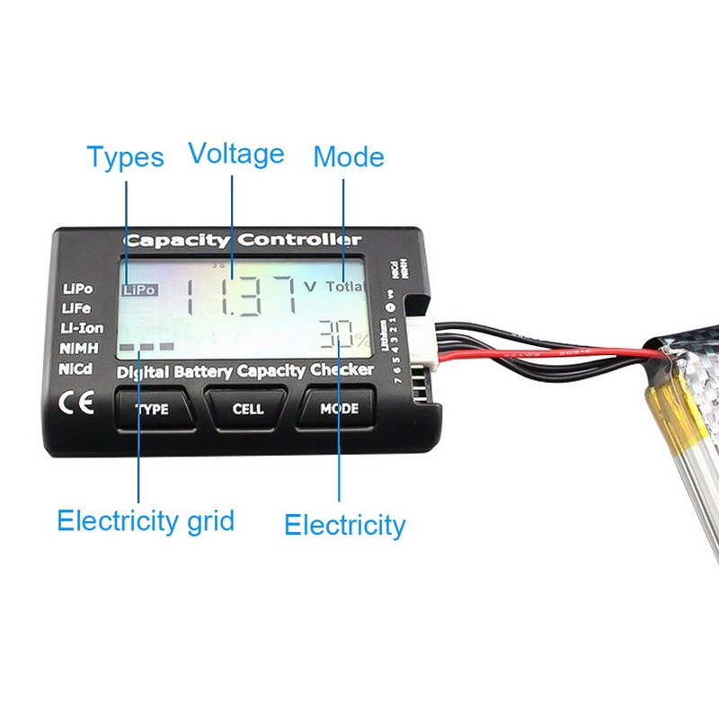 5-- in- -1 batterijmeter lcd digitale batterijcapaciteitscontrole controller voor lipo life li-ion nicd nimh batterijcapaciteitstester