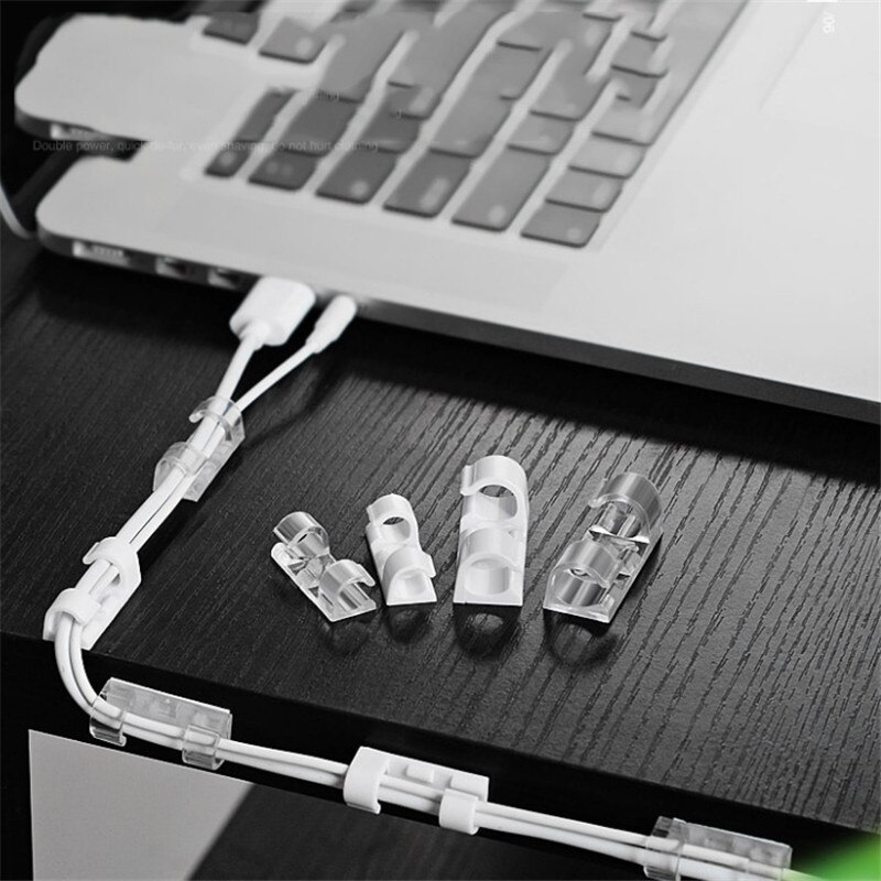 Datakabel Opslag Gesp Kabel Huishouden Draad Opslag Clip Gesp Manager Vaste Kabel Clip Huishoudelijke Datakabel Afwerking Tool: Transparent / 20pcs