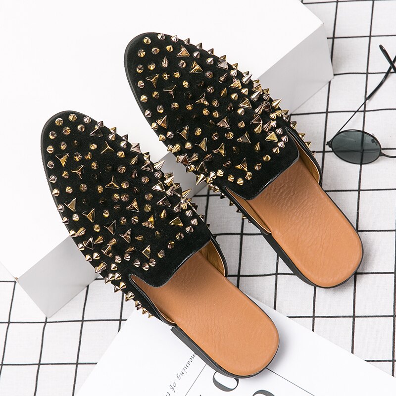 Vårlyxiga läderkläder herrskor guld herrskor fritidsskor nit paljett platta skor fårläder loafers mulor: 6
