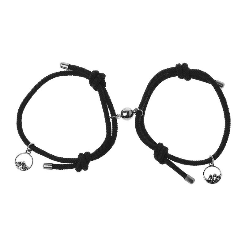 2Pcs Minimalistische Liefhebbers Bijpassende Vriendschap Armband Touw Hand Gevlochten Paar Magnetische Afstand Armband Kit Minnaar Sieraden: BK