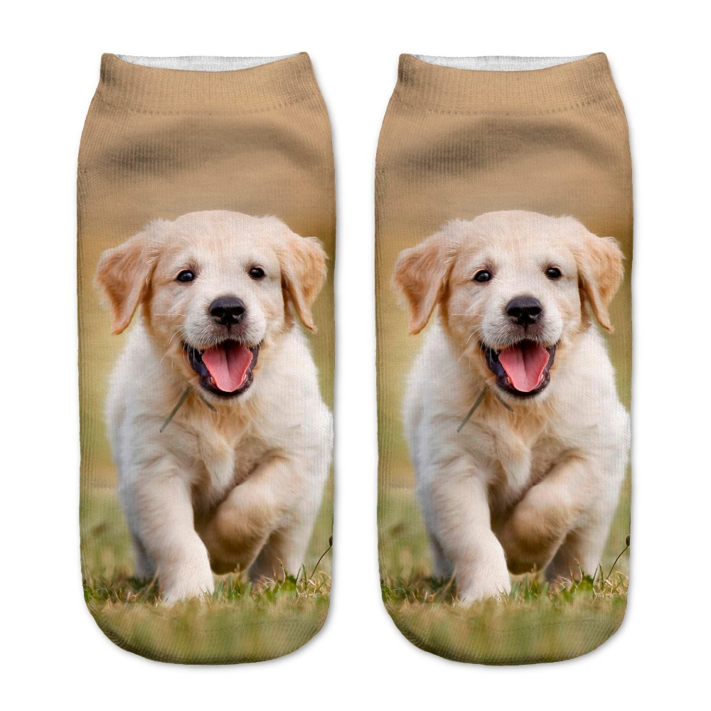 KLV 3D Smile Dog Printed Cotton Socks Cute Dog Printed Casual Style 19cm Low Anklet Socks Girl Calcetines Chaussettes