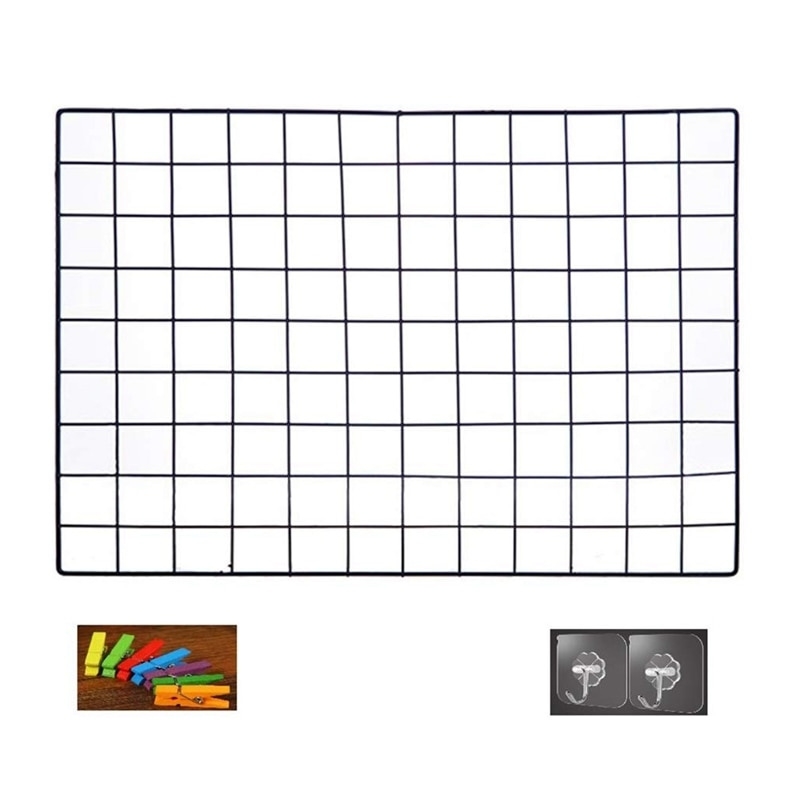 DIY Grid Photo Wall,Multifunction Wall Mounted Ins Mesh Display Panel,Wall Art Display Organizer,Memo Board, with Hook, Color Wo: Default Title