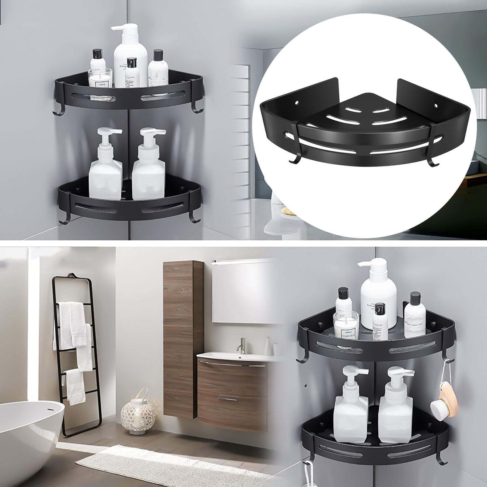 2pcs Stainless Steel Shower Corner Shelves Bathroom Wall Caddy Storage Rack