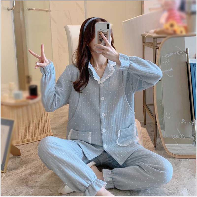 Winter Katoen Dikke Comfortabele Ademende Zwangere Vrouwen Borstvoeding Nachtkleding Fall Moederschap Pyjama Zwangerschap SleepwearX229