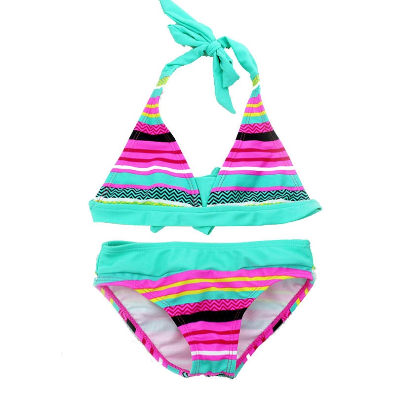 Summer girls Close-fitting elastic stripe swimsuit girls split Two-pieces Swimwear, children stripe bikini