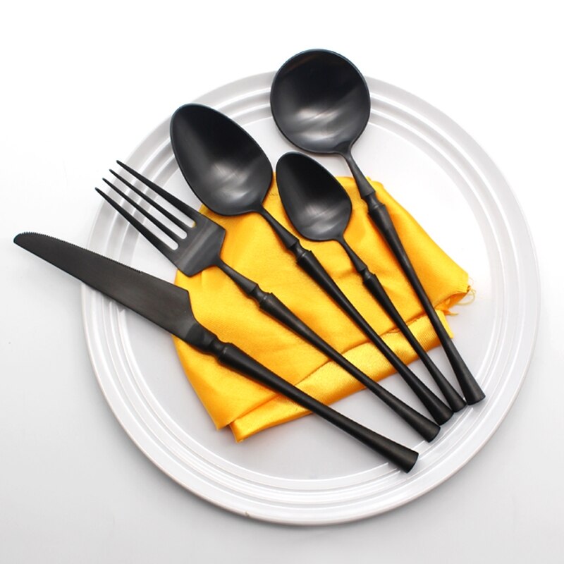 304 Stainless Steel Black Cutlery Set Western Dinner Knife Fork Spoon Set Dessert Fruit Fork Coffee Spoon Dinnerware