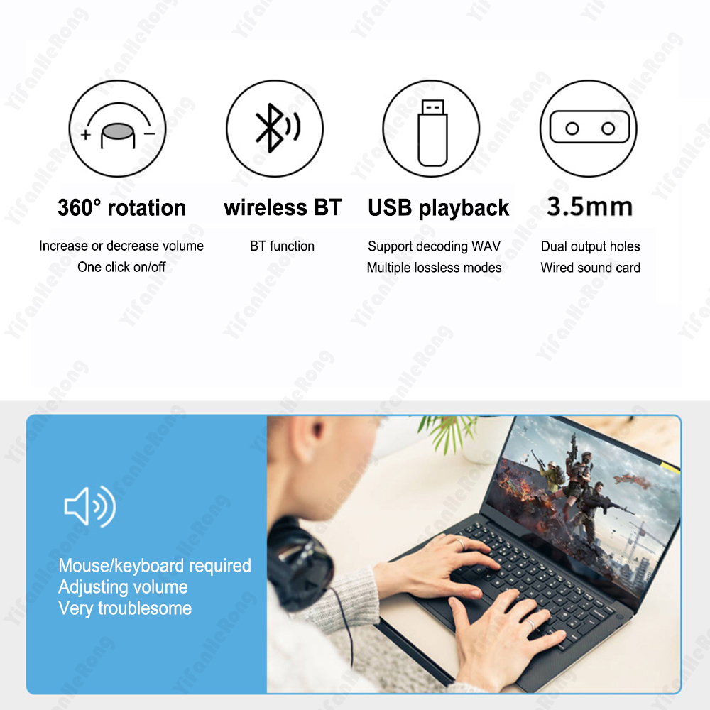 Perilla de ajuste de Control de volumen externo USB Compatible con Bluetooth 5,1 con Play Pause Skip Mute 3 modos de Control de volumen Ajuste de Audio