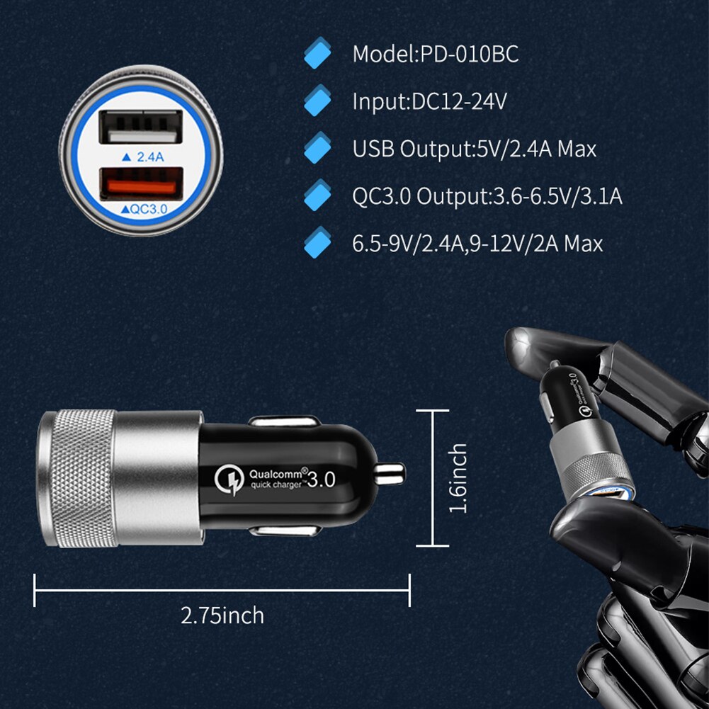 Byscoon 30w usb mini-autoladegerät schnellladefunktion  qc 3.0 schnelllade-metallladegerät für iphone 13 pro max, 12 mini , 11 xr xs und samsung