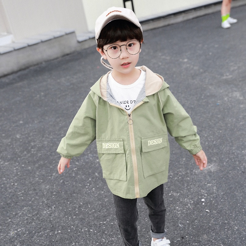 Petit Trench à capuche pour enfants bébé garçon à manches longues coton coupe-vent vêtements d'extérieur décontractés ample enfant en bas âge coupe-vent enfants veste