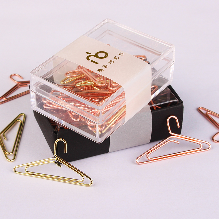 Clothes Hanger Shape Paperclip Rose Gold Stationery Cute Paper Clips Decorative Metal Clip Paper Office Supplies Teacher