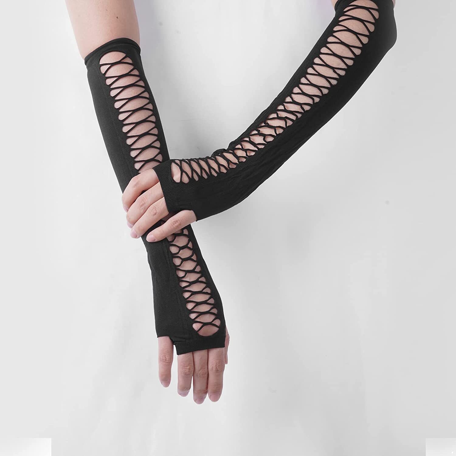 Emo Fingerless Gloves women Punk Dark Gothic Cuff Men Hip Hop Hollow Out Rock Gloves E-GIRL Grunge Emo Accessories Mall Goth