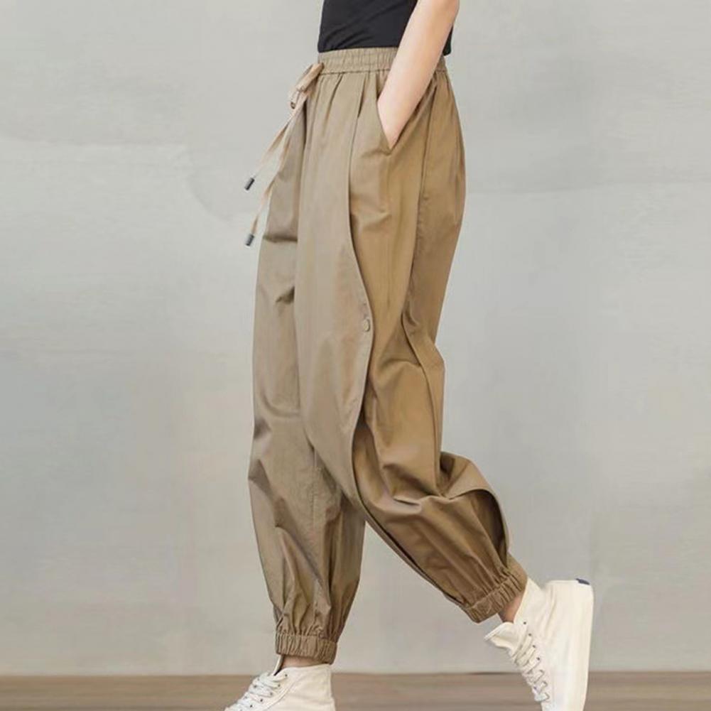 Pants Women Khaki Stylish Pockets Spring Solid Ankle Length Unisex Streetwear Aesthetic Harem Trouser Chic Soft
