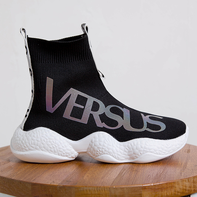 Unterhose Auf hoch oben Damen Reflektierende Schuhe Bequeme Flache Schuhe Frauen lässig Schuhe Turnschuhe Frauen Wohnungen Schuhe Socken Schuhe W
