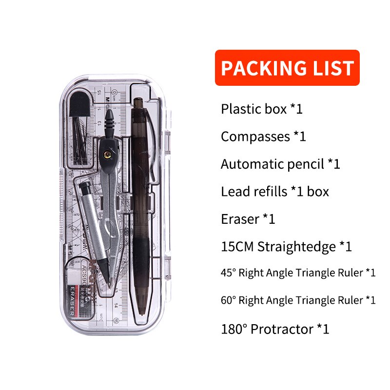 M&amp;G compasses angle ruler set triangle straightedge multifunctional math drawing caliper stationery school supplies: 90807 8pcs set