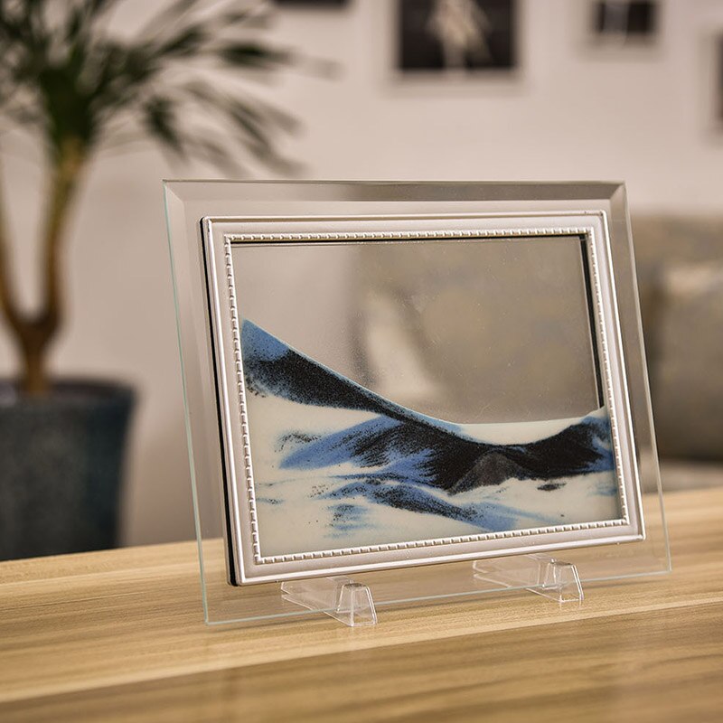 3d dynamisk strømmende grus sand maleri gennemsigtigt glas ramme tegning landskab jan 88