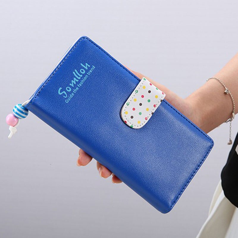 Small Wallet Women Short Luxury Brand Cute Female Purse PU Leather Dot Girls Lady Zipper Wallets Card Holder Bags: Blue Long