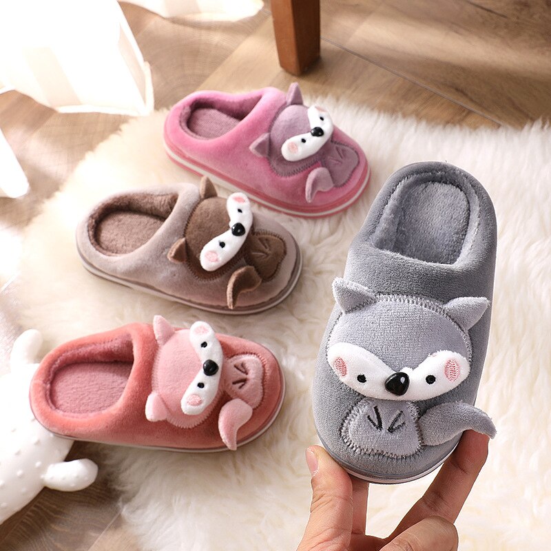 Winter Cartoon Slippers Kids Toddler Girl Flip Flop Baby Boys Fur Slides Cotton Indoor Shoes Warm Fluffy Children Slippers
