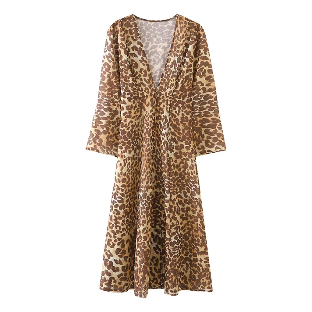 Women Leopard Print Chiffon Beach Kimono Long Cardigan Blouse Shawl Tops Outwear Leisure Comfortable trends: S
