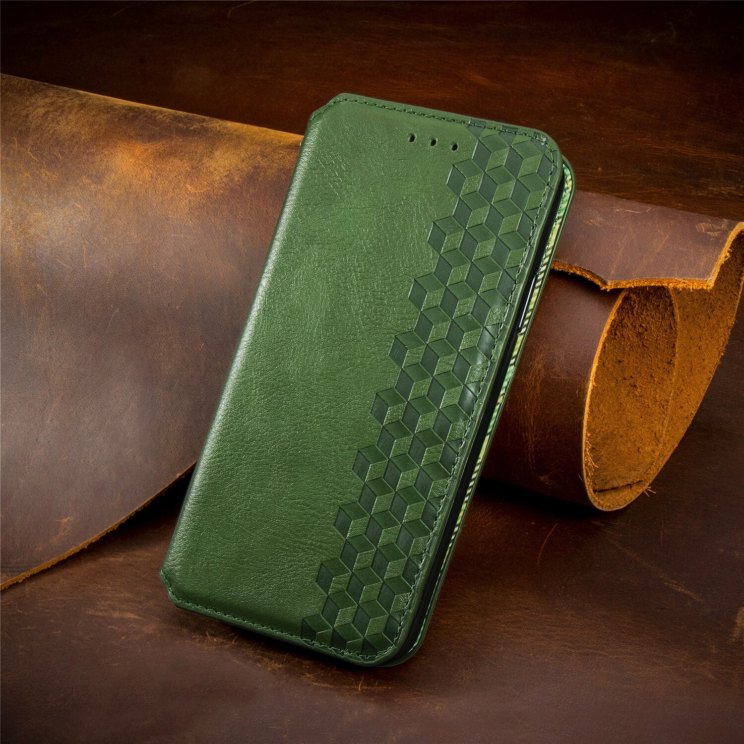 Casos de telefone do vintage para samsung galaxy m01 caso flip magnética carteira caso de couro do plutônio para samsung m01 retro capa com slot para cartão: Verde do exército