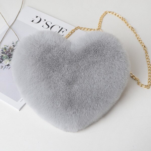 Women Heart Shaped Bag Female Chain Messenger Bag Plush Love Shoulder Crossbody Bag Valentine's Day: C